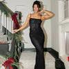 Women's Sexy Backless Gold-Embossed Pleated Bodycon Elegant Slip Dress