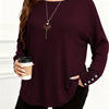 Casual Plus-Size Women's Solid-Color Long-Sleeve Top